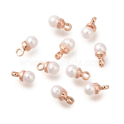 Brass ABS Imitation Pearl Pendants, Round, Rose Gold, 6x3mm, Hole: 1.4mm(KK-B121-01RG)