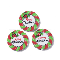 Christmas Style Printed Acrylic Cabochons, Christmas Wreath, 28x2.5mm(MACR-O045-01C)