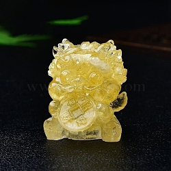 Resin PiXiu Figurine Display Decorations, with Natural Citrine, Feng Shui Energy Stone Gift for Home Office Desktop Decoration, 40x40x50mm(PW-WG22F9A-04)