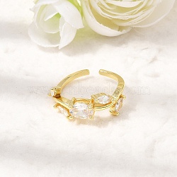 Brass Micro Pave Cubic Zirconia Cuff Open Rings, Horse Eye, Real 18K Gold Plated, Clear, 8mm, Inner Diameter: 17mm(CU-CBA108A-13G-02)