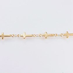 3.28 Feet Ion Plating(IP) Handmade 304 Stainless Steel Bar Link Chains, Soldered, Cross, Golden, 13x5x1.5mm(X-STAS-G038-21G)
