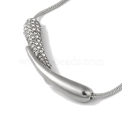 304 Stainless Steel Snake Chain Necklaces, with Rhinestone Beads, Tusk Pendant Necklaces, Stainless Steel Color, 16.34 inch(41.5cm)(NJEW-I126-01P)