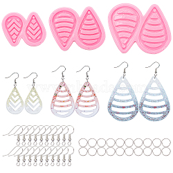 SUNNYCLUE DIY Teardrop Dangle Earring Silicone Molds Kits, with Brass Earring Hooks and Iron Jump Rings, Pink, 57~94x51~83x6~7mm, Inner Diameter: 24.5~43x38~64mm, 3pcs(DIY-SC0013-49)