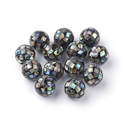 Natural Paua Shell Beads, Round, Black, 10mm, Hole: 1mm(X-SSHEL-Q298-10mm-09)