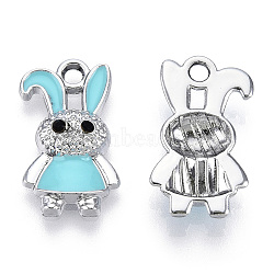 Alloy Pendants, with Enamel, Rabbit, Platinum, Sky Blue, 19x11x4mm, Hole: 2mm(ENAM-S119-055B)