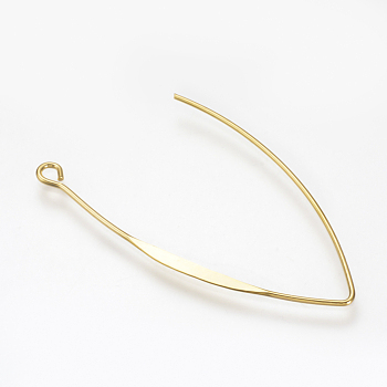 Brass Earring Hooks Findings, with Horizontal Loop, Nickel Free, Real 18K Gold Plated, 45x25x1mm, 18 Gauge, Hole: 1.5mm