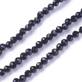 Faceted Glass Beads Strands, Round, Black, 2~2.5mm, Hole: 0.5mm, about 180~200pcs/strand, 14.5~16.1 inch(37~41cm)