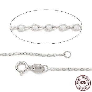 Rhodium Plated Sterling Silver Necklaces, Cable Chains, with Spring Ring Clasps, Thin Chain, Platinum, 18 inch, 1mm