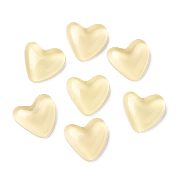 Translucent Resin Cabochons, Heart, Lemon Chiffon, 24x25.5x8mm
