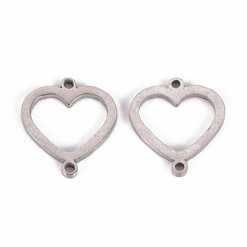 201 Stainless Steel Links Connectors, Laser Cut, Heart, Stainless Steel Color, 15x13.5x1mm, Hole: 1.2mm