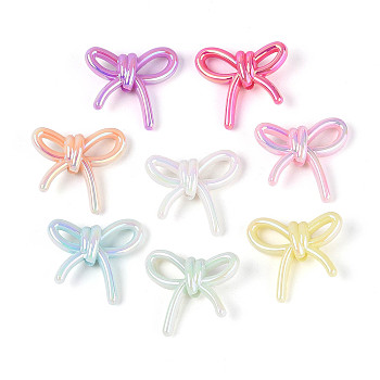 UV Plating Luminous Opaque Acrylic Beads, Iridescent, Bowknot, Glow in the Dark, Mixed Color, 25.5x27.5x8.5mm, Hole: 2.8mm