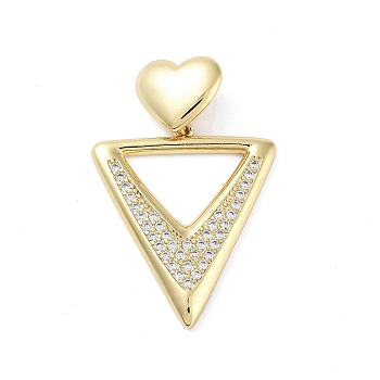 Rack Plating Brass Micro Pave Clear Cubic Zirconia Pendants, Long-Lasting Plated, Lead Free & Cadmium Free, Triangle, 38.5mm, Hole: 4x7.5mm, triangle: 31x26.5x3mm