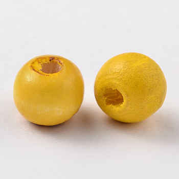 Natural Maple Wood Beads, Dyed, Round, Lead Free, Yellow, 10x8.5mm, Hole: 3.5mm, about 3000pcs/1000g