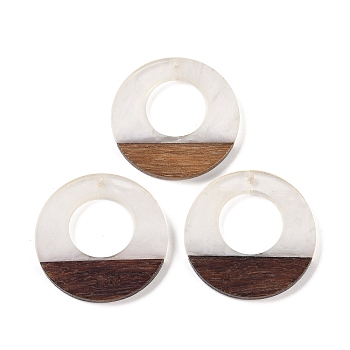 Resin & Wood Pendants, Ring Charms, White, 37.5x3.5mm, Hole: 2mm