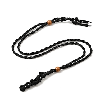 Braided Wax Rope Cord Macrame Pouch Necklace Making, Adjustable Wood Beads Interchangeable Stone Necklace, Black, 35.43 inch(90cm), 4mm
