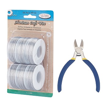 BENECREAT Round Aluminum Wire, with Iron Side Cutting Pliers, Silver, 20 Gauge, 0.8mm, 36m/roll, 6 rolls