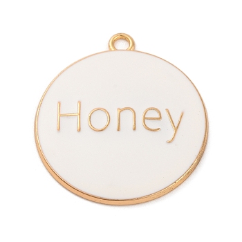 Alloy Enamel Pendants, Golden, Word Honey, Flat Round, 33.5x30x2.5mm, Hole: 2.5mm