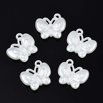 Acrylic Imitation Pearl Pendants, Butterfly, Creamy White, 18x19.5x5mm, Hole: 1.6mm, about 600pcs/500g