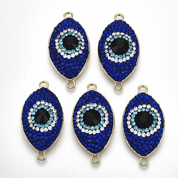 Alloy Links Connectors, with Polymer Clay Rhinestone, Light Gold, Evil Eye, Cadmium Free & Lead Free, Sapphire, PP13(1.9~2mm), 38x19x10mm, Hole: 2.5mm
