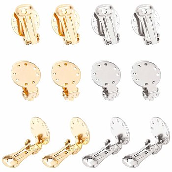 20Pcs 2 Colors 304 Stainless Steel Clip on Earring Pads, Flat Round, Golden & Stainless Steel Color, 20x15x9mm, Hole: 2.5mm, 10pcs/color