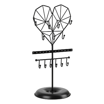 Creative Iron Jewelry Storage Display Stands with Tray, Tabletop Jewelry Display Ornmment for Bracelet, Necklace, Earrings, Cosmetics Storage, Black, Heart, 14x35cm
