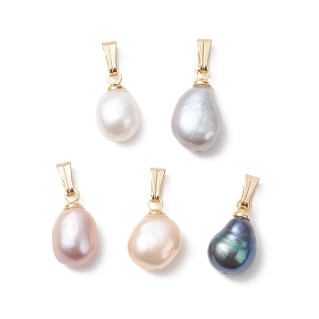 Natural Cultured Freshwater Pearl Potato Charms, with 304 Stainless Steel Findings, Golden, Mixed Dyed and Undyed, Mixed Color, 12~14.5x7.5~9x6~7mm, Hole: 4.5x1.5mm