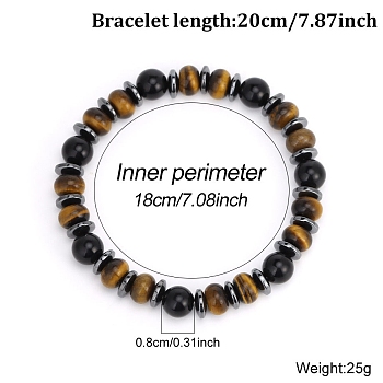 Adjustable Natural Mixed Gemstone Woven Bracelets, Alloy Stretch Bracelets for Women Men, 7-1/8 inch(18cm)