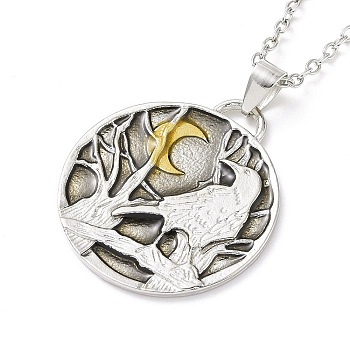 Retro Alloy Crow & Moon Pendant Necklace for Women, Antique Silver & Antique Golden, 18.43 inch(46.8cm)