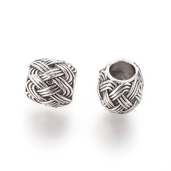Alloy European Beads, Large Hole Beads, Imitation Woven Rattan Pattern, Drum, Antique Silver, 9~9.5x9.5mm, Hole: 5mm