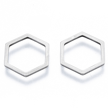 201 Stainless Steel Linking Rings, Hexagon, Stainless Steel Color, 12x14x1mm, Inner Diameter: 10x11.5mm