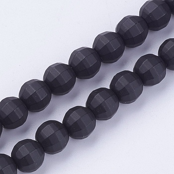 Opaque Glass Beads Strands, Imitation Black Agate, Faceted, Frosted, Round, 12mm, Hole: 1mm, about 32pcs/strand, 14.3 inch(36.5cm)