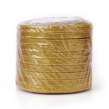 Glitter Metallic Ribbon, Sparkle Ribbon, with Gold Metallic Cords, Valentine's Day Gifts Boxes Packages, Gold, 1/4 inch(6mm), about 33yards/roll(30.1752m/roll), 10rolls/group