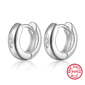 Rhodium Plated 925 Sterling Silver Micro Pave Cubic Zirconia Hoop Earrings, with 925 Stamp, Platinum, 10x3mm