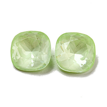 Glass Rhinestone Cabochons, Point Back & Back Plated, Faceted, Square, Chrysolite, 10x10x5mm