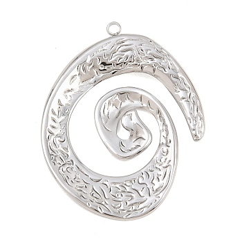 304 Stainless Steel Pendants, Hammered Spiral Charms, Stainless Steel Color, 40x31x3mm, Hole: 1.8mm