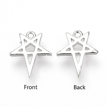Brass Charms, Star, Nickel Free, Real Platinum Plated, 12x10x1mm, Hole: 1mm