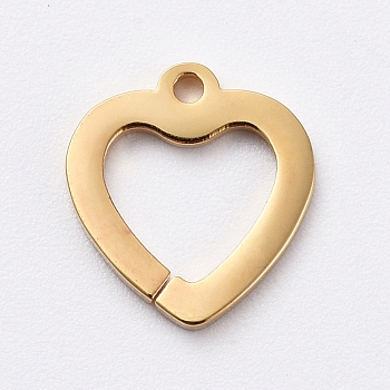 Vacuum Plating 304 Stainless Steel Charms, Cut-Out, Manual Polishing, Hollow, Unwelded Heart, Golden, 9x8x1mm, Hole: 0.8mm