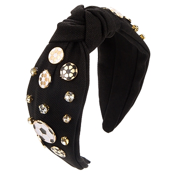 Football Alloy Enamel and Rhinestone Hair Bands, Wide Twist Knot Cloth Hair Accessories for Women Girl, Black, 145x125x30mm
