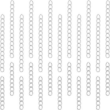 100Pcs 2 Style 304 Stainless Steel Curb Chain Extender, End Chains, Stainless Steel Color, 25~53x3~4mm, 50Pcs/style