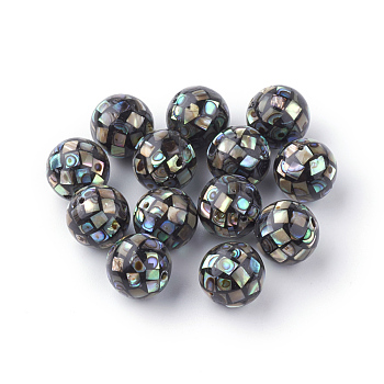 Natural Paua Shell Beads, Round, Black, 10mm, Hole: 1mm