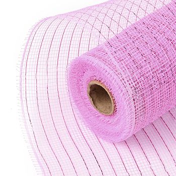 Deco Mesh Ribbons, Tulle Fabric, with Metallic Silk, for Christmas Party Decoration, Skirts Decoration Making, Pink, 10-1/4 inch(260mm), 10 yards/roll(91.44m/roll)