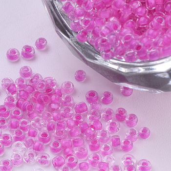 Inside Colours Glass Seed Beads, Round, Magenta, 1.5~2x1mm, Hole: 0.6mm, about 120000pcs/bag, about 450g/bag