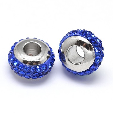 10mm Blue Rondelle Polymer Clay + Glass Rhinestone Beads