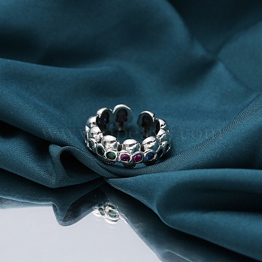 925 Anillos de puño abiertos con calaveras y diamantes de imitación de plata esterlina para unisex(PW-WGC11C2-01)-4