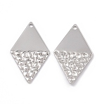 Non-Tarnish 304 Stainless Steel Pendants, Rhombus Charm, Stainless Steel Color, 32x18x1mm, Hole: 1.5mm(STAS-B031-05P)