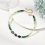 Dyed Natural Malaysia Jade & Moss Agate & Prehnite Beads Beaded Anklets for Women, Golden, 9-1/4 inch(235mm)(AJEW-AN00832-02)