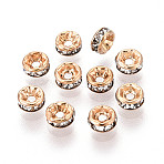 Brass Rhinestone Spacer Beads, Cadmium Free & Lead Free, Rondelle, Straight Flange, Crystal, Golden, 4x2mm, Hole: 1~1.2mm(X-KK-N273-01A-G)