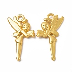 Rack Plating Alloy Pendants, Cadmium Free & Lead Free & Nickle Free, Fairy Charms, Matte Gold Color, 25x15x2.5mm, Hole: 2mm(PALLOY-I215-14G)
