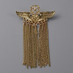 Alloy Eagle Wing with Pentagram Brooch Pin, Long Chain Tassel Lapel Pin for Backpack Clothes, Golden, 92.5x55x3mm(JEWB-WH0030-13C-G)