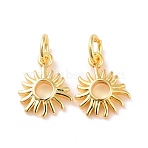 Brass Charms, with Jump Ring, Cadmium Free & Lead Free, Sun, Real 18K Gold Plated, 12x9.5x2mm, Hole: 3mm(KK-G418-24G)